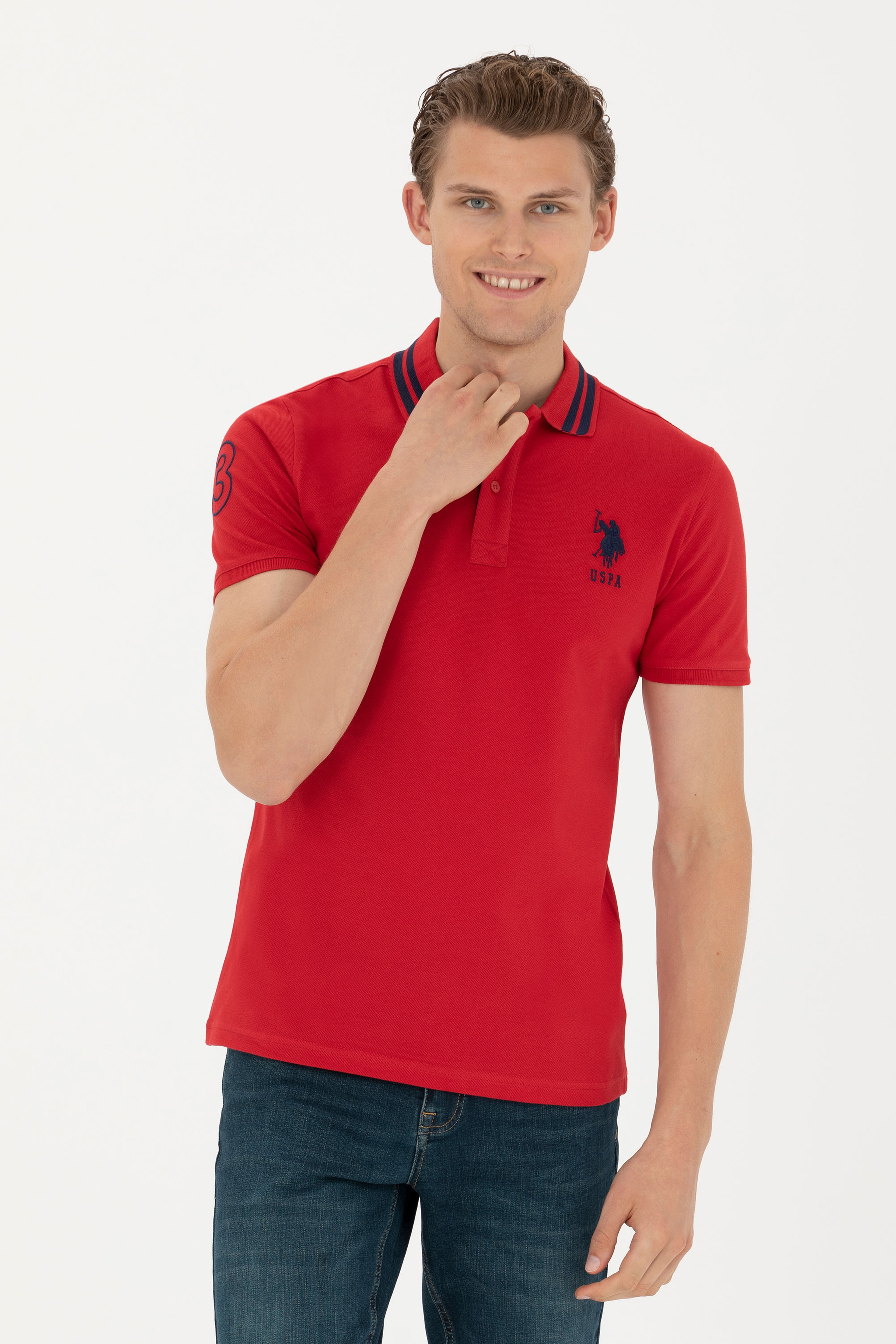 Erkek Kırmızı Basic Polo Yaka Tişört - Image 3