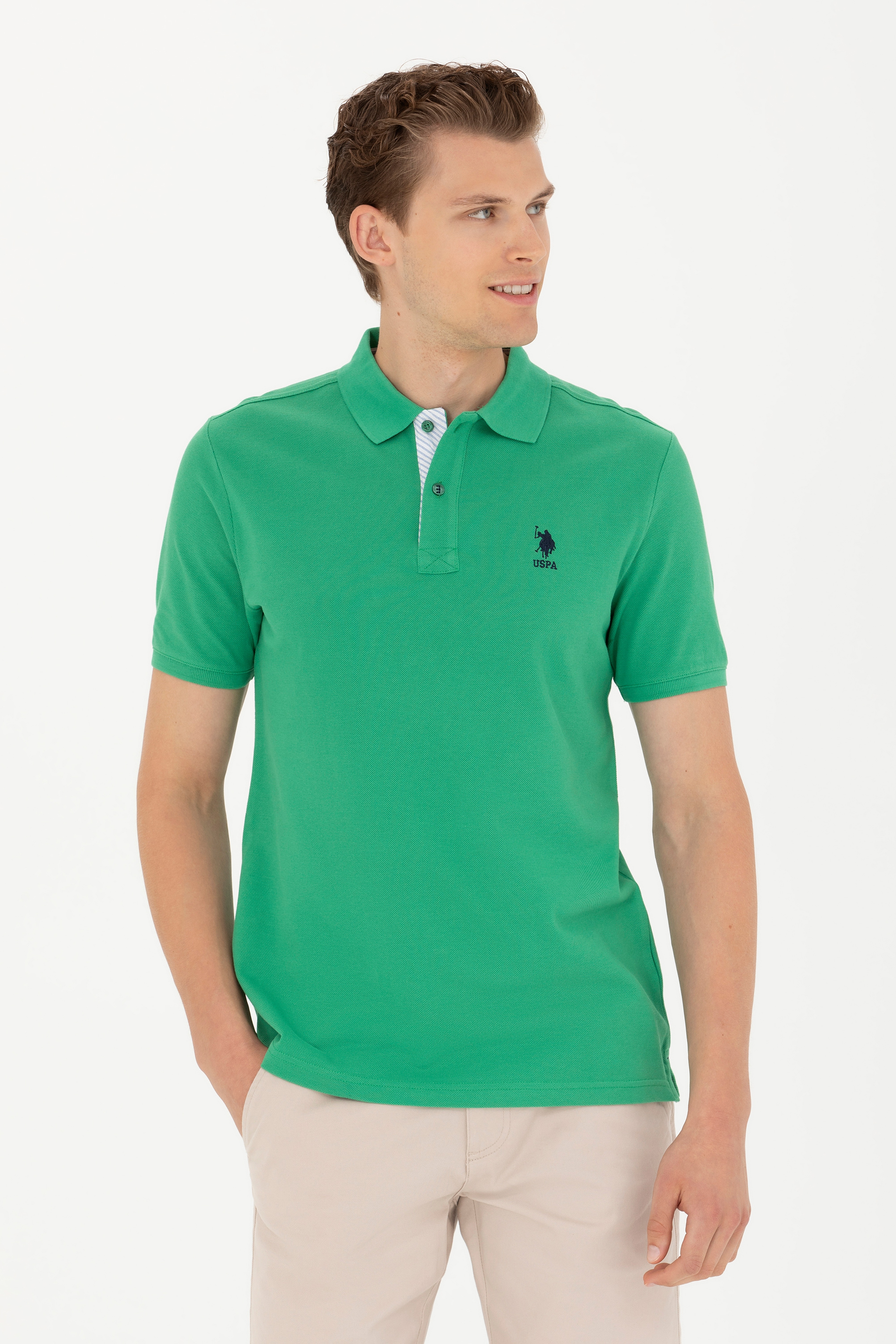 Erkek Yeşil Basic Polo Yaka Tişört - Image 1