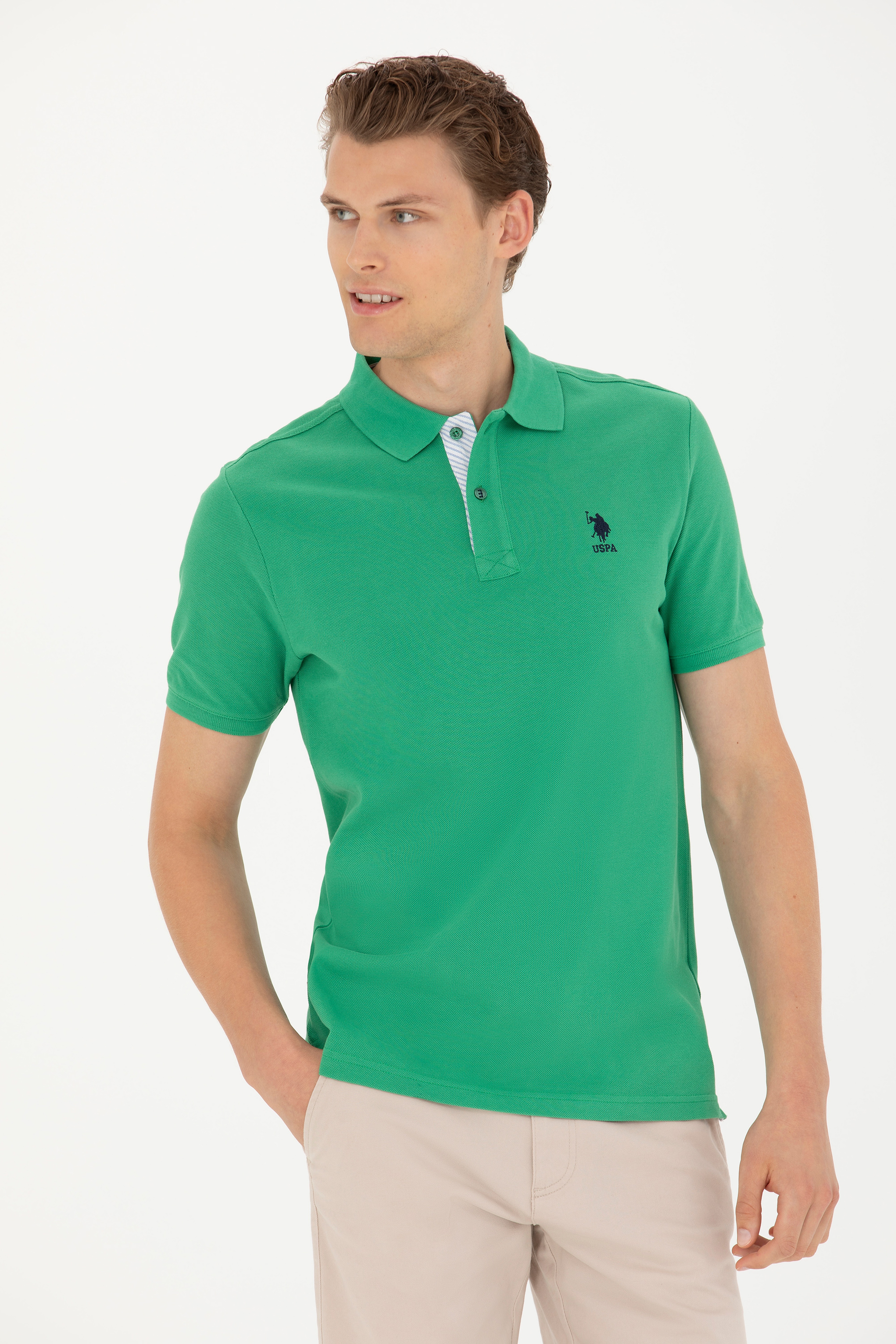 Erkek Yeşil Basic Polo Yaka Tişört - Image 3