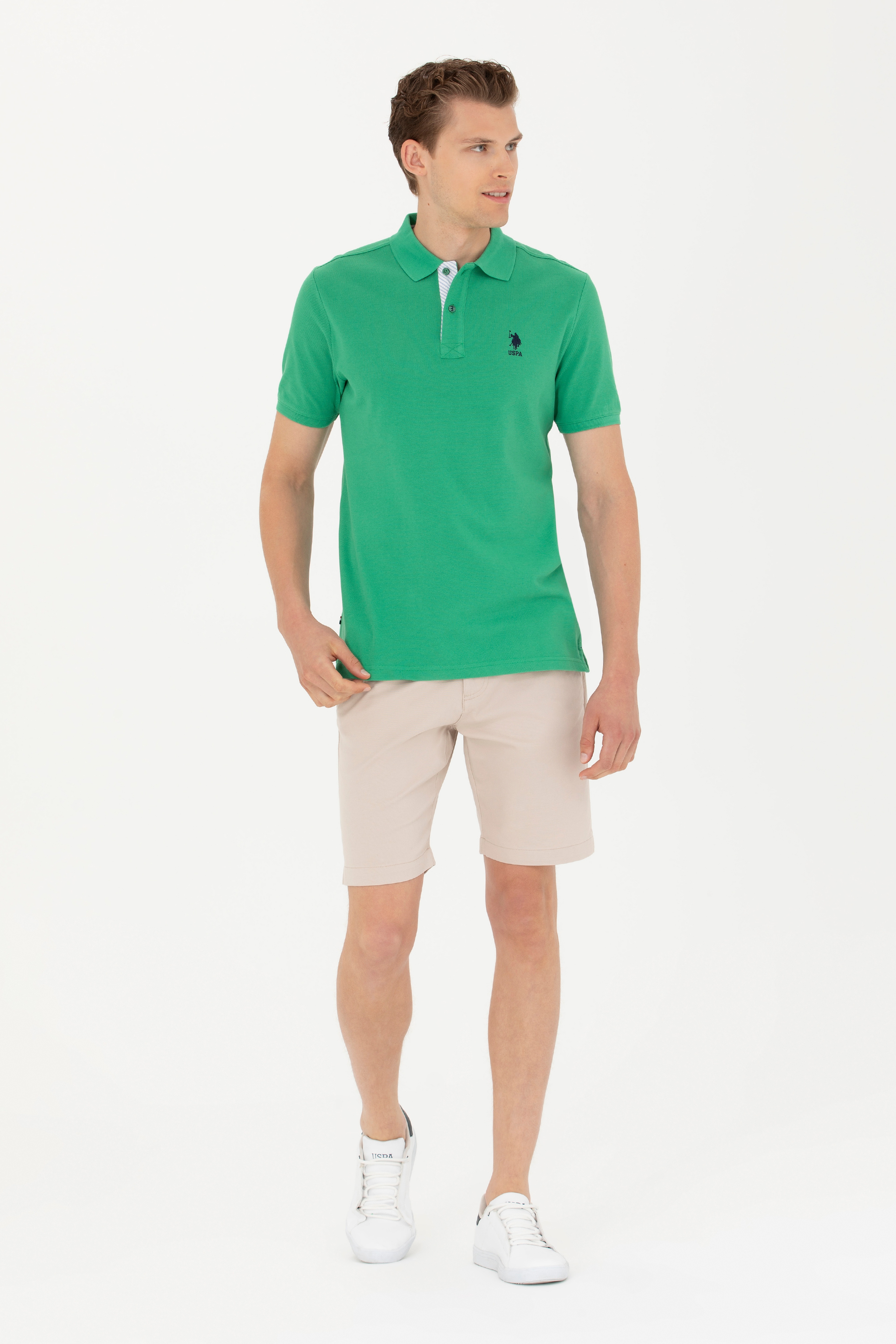 Erkek Yeşil Basic Polo Yaka Tişört - Image 4