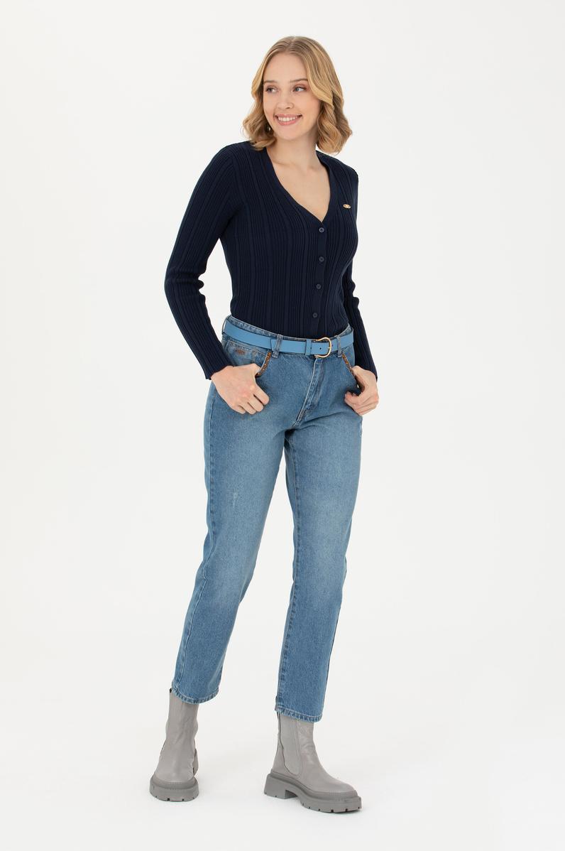 Kadın Koyu Mavi Jean Pantolon