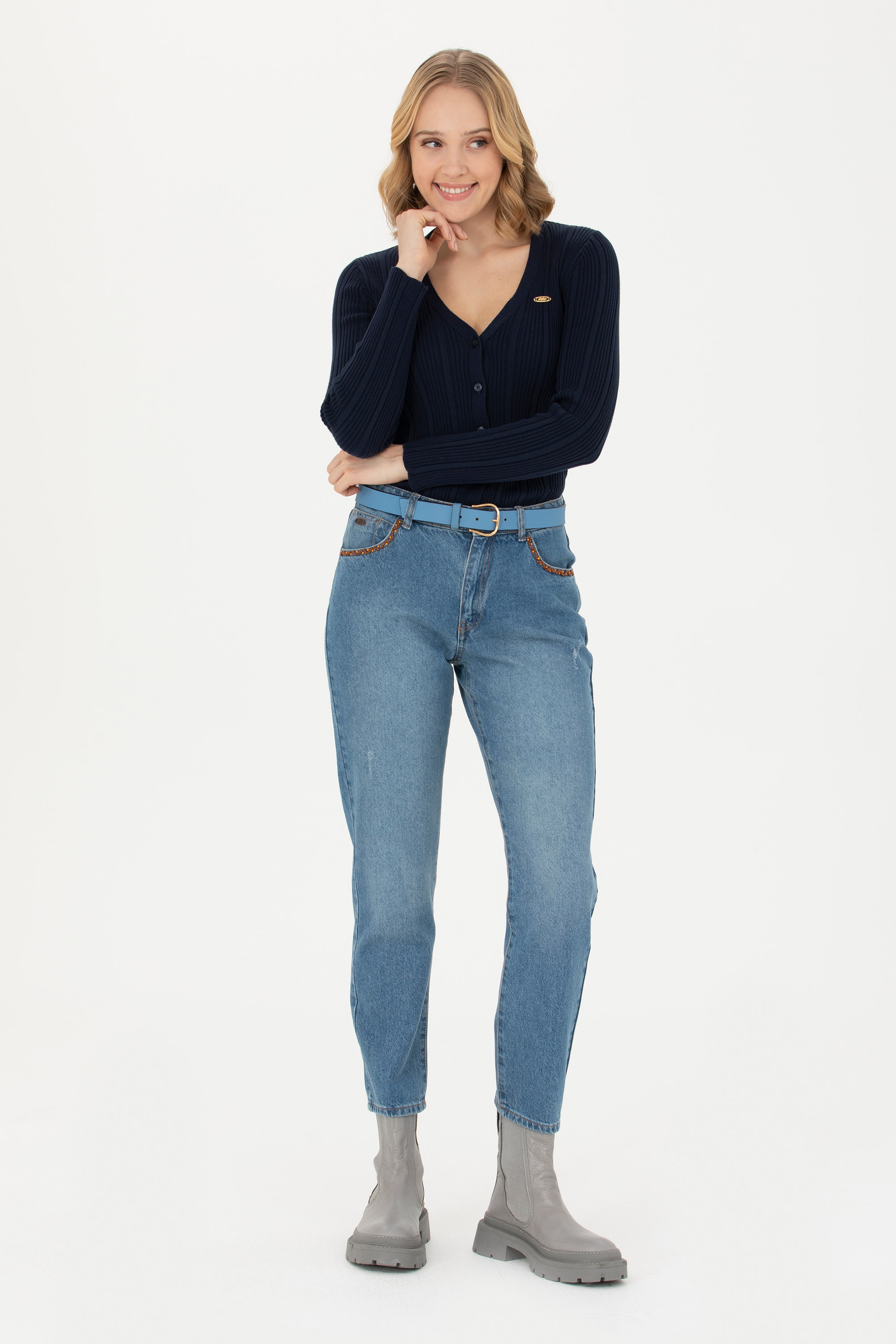 Kadın Koyu Mavi Jean Pantolon - Image 3