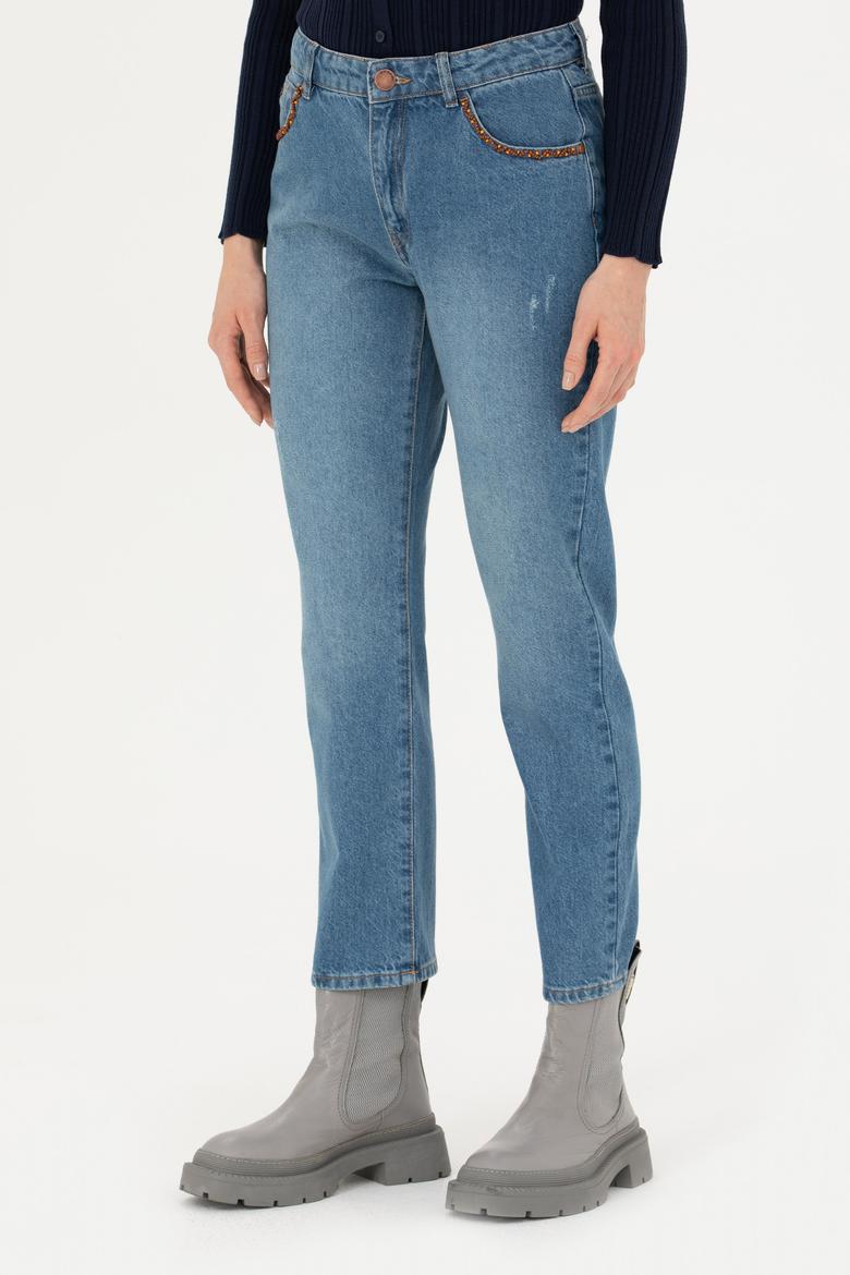 Kadın Koyu Mavi Jean Pantolon - 50272304008