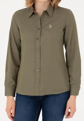 Kadın Koyu Haki Uzun Kollu Basic Gömlek - 50277630058