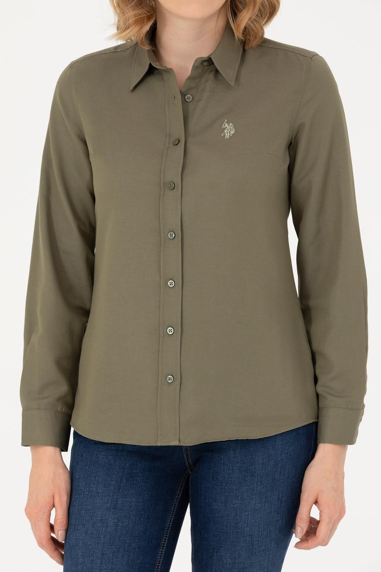 Kadın Koyu Haki Uzun Kollu Basic Gömlek - 50277630058