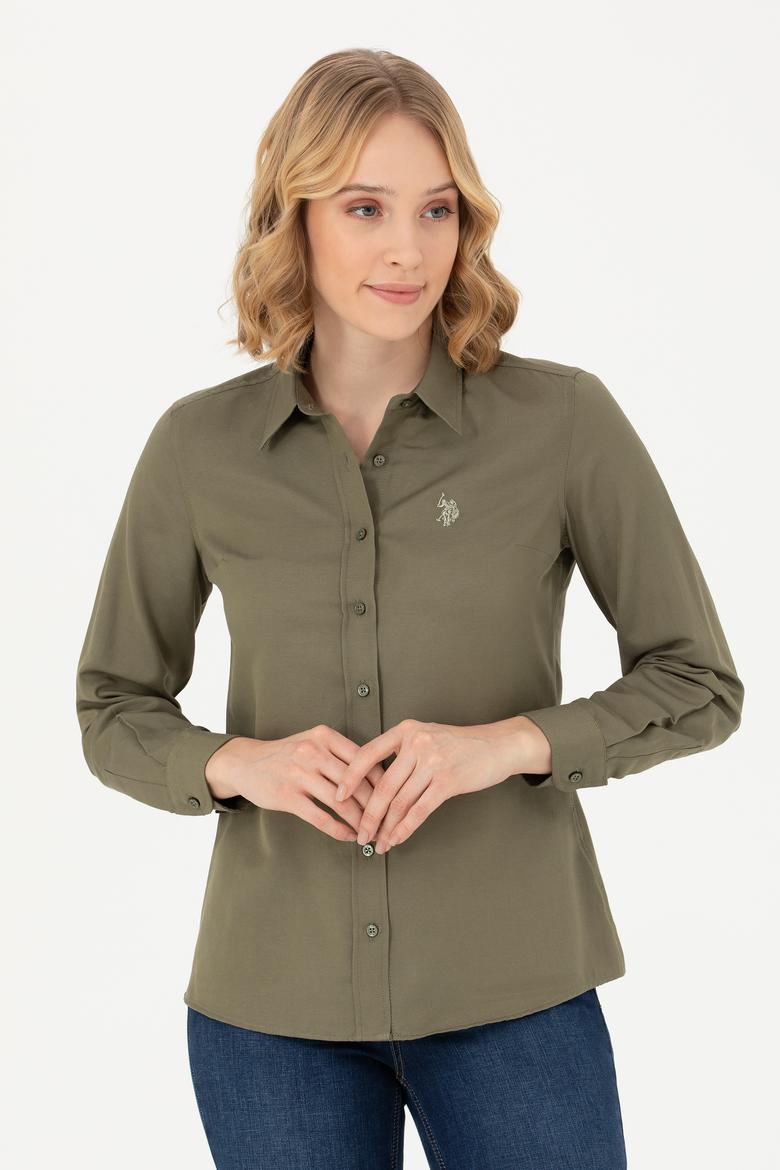Kadın Koyu Haki Uzun Kollu Basic Gömlek