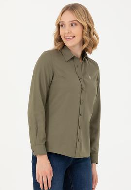 Kadın Koyu Haki Uzun Kollu Basic Gömlek - 50277630058