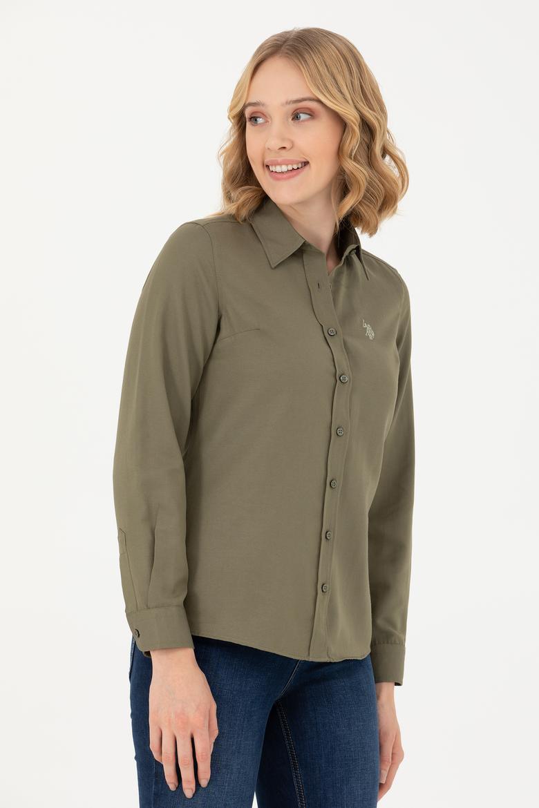 Kadın Koyu Haki Uzun Kollu Basic Gömlek - 50277630058