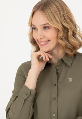 Kadın Koyu Haki Uzun Kollu Basic Gömlek - 50277630058