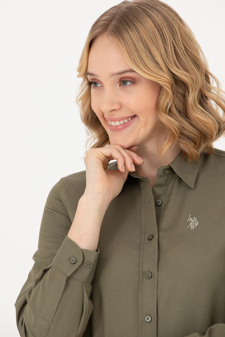 Kadın Koyu Haki Uzun Kollu Basic Gömlek - 50277630058