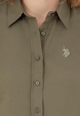 Kadın Koyu Haki Uzun Kollu Basic Gömlek - 50277630058