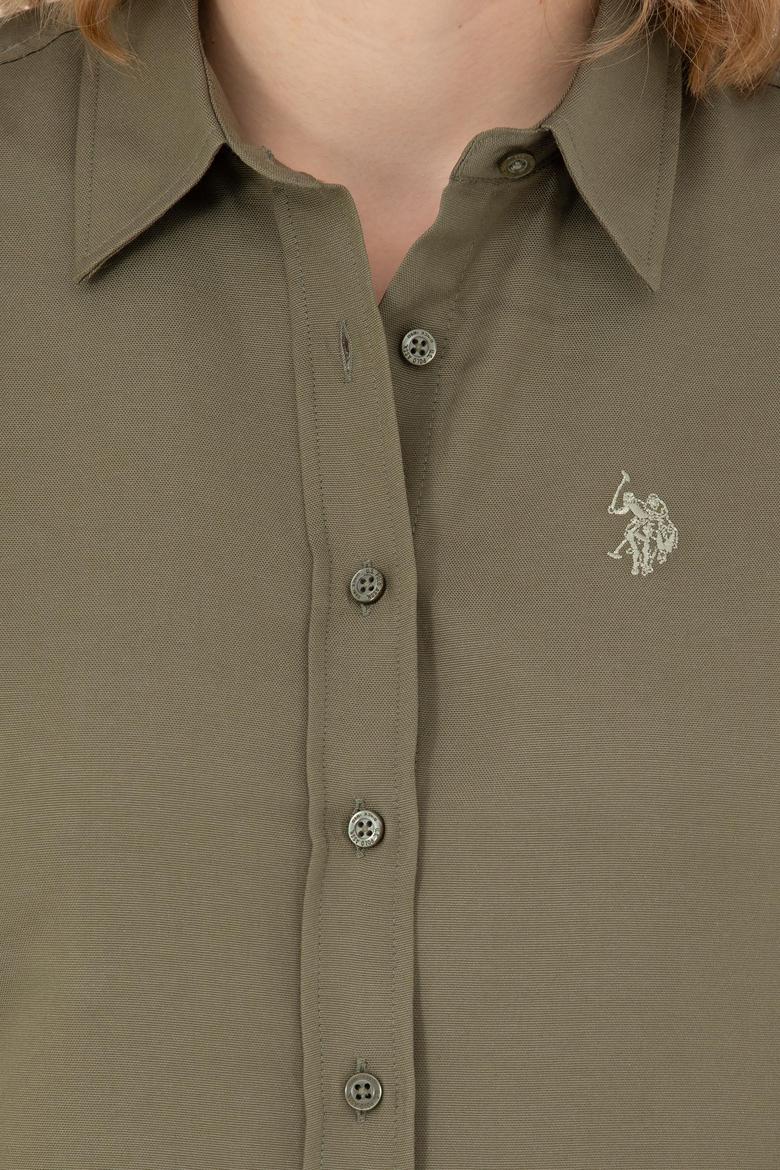 Kadın Koyu Haki Uzun Kollu Basic Gömlek - 50277630058