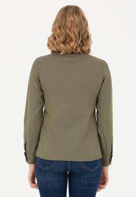 Kadın Koyu Haki Uzun Kollu Basic Gömlek - 50277630058