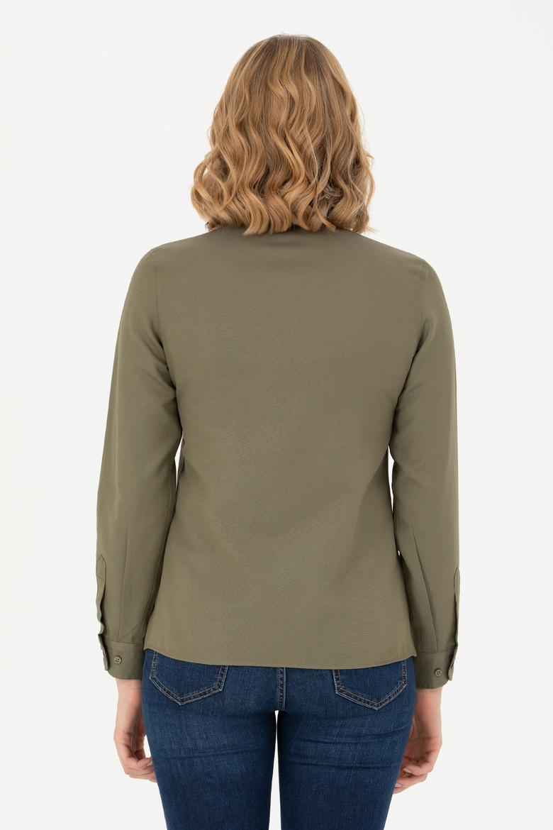 Kadın Koyu Haki Uzun Kollu Basic Gömlek - 50277630058