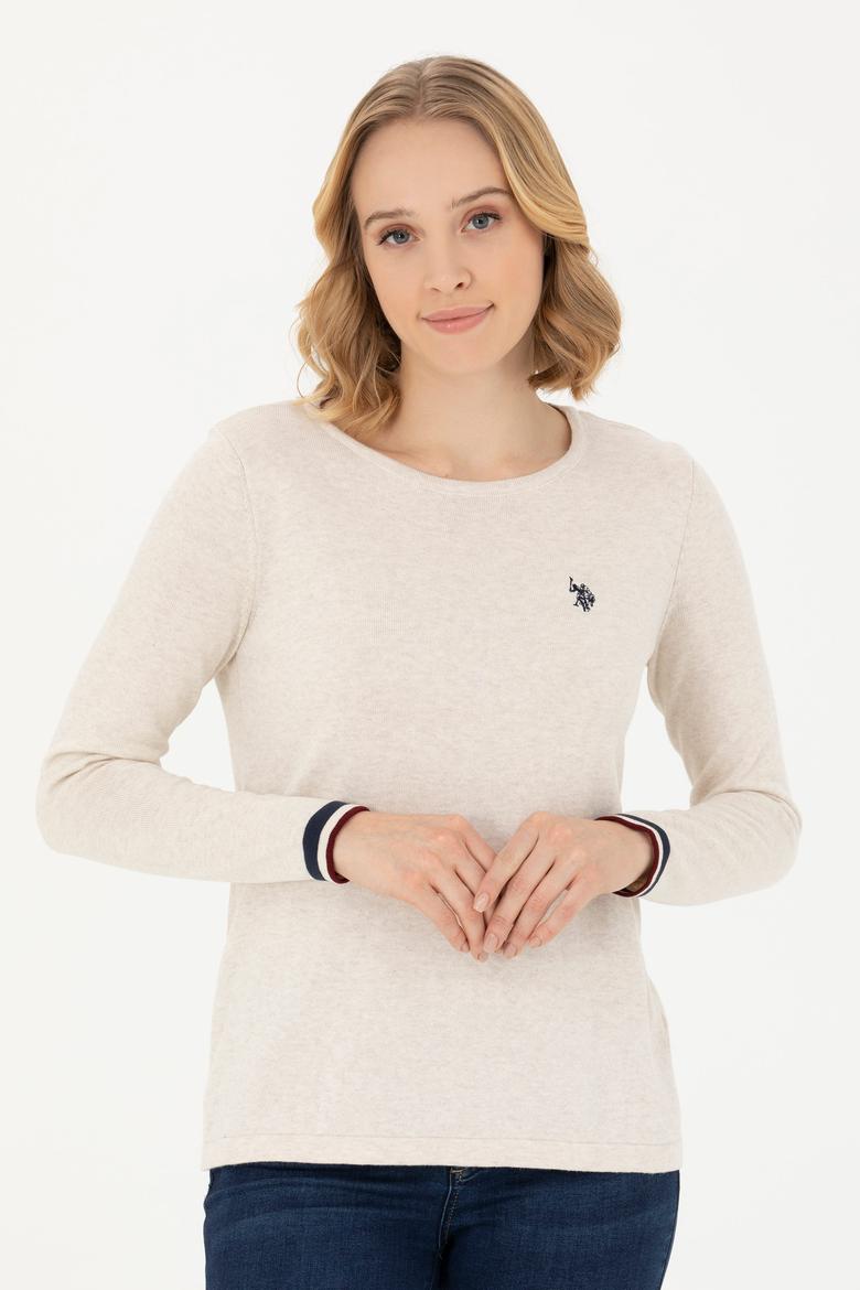 Kadın Taş Melanj Bisiklet Yaka Kazak