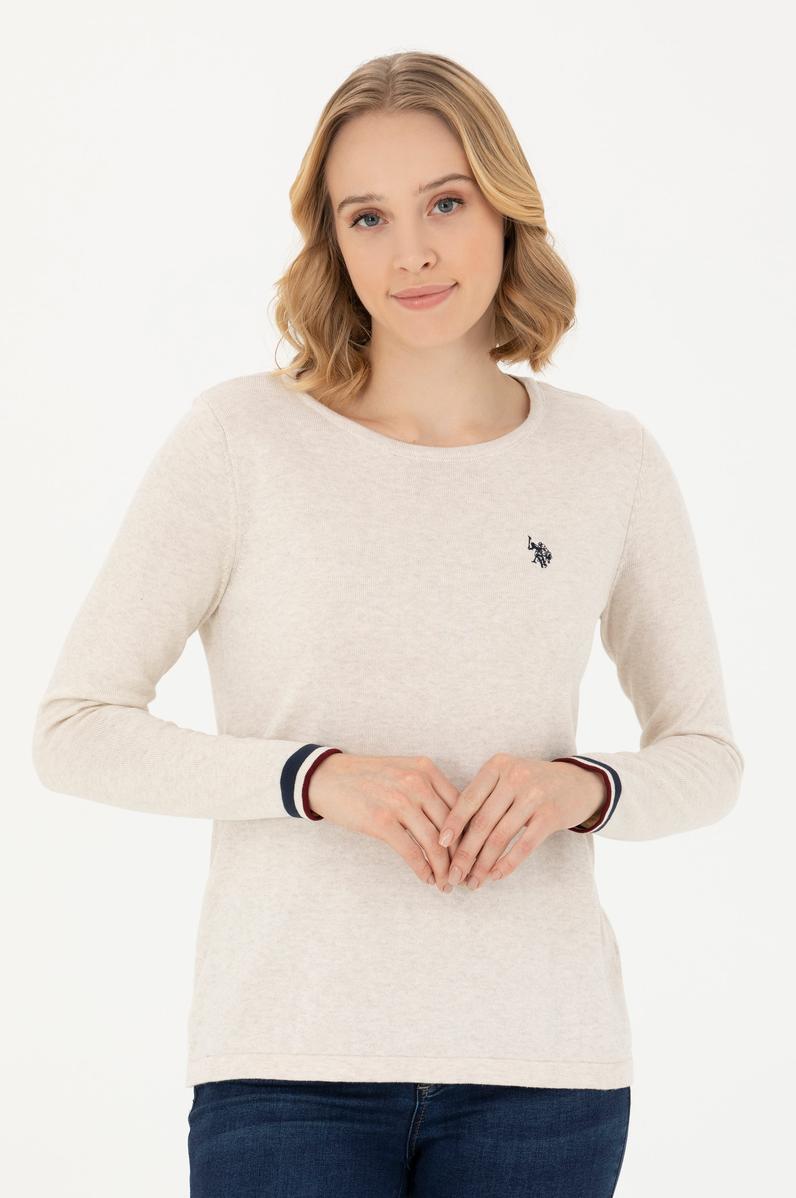 Kadın Taş Melanj Bisiklet Yaka Kazak