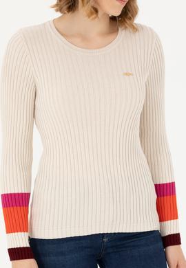 Kadın Krem Bisiklet Yaka Kazak - 50277306013