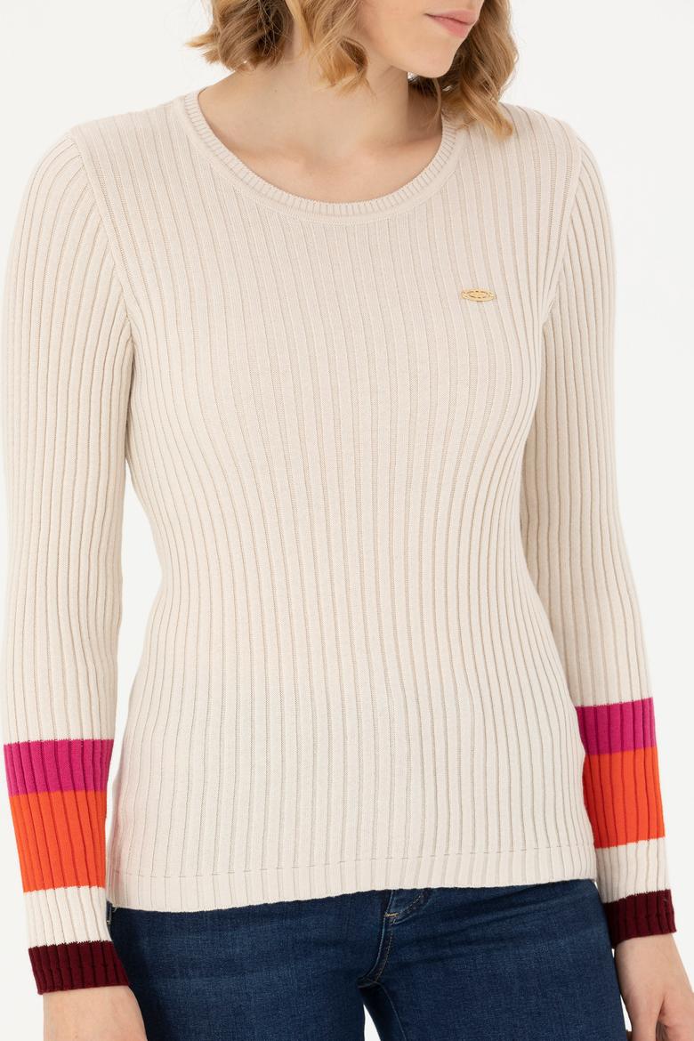 Kadın Krem Bisiklet Yaka Kazak - 50277306013