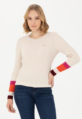 Kadın Krem Bisiklet Yaka Kazak - 50277306013