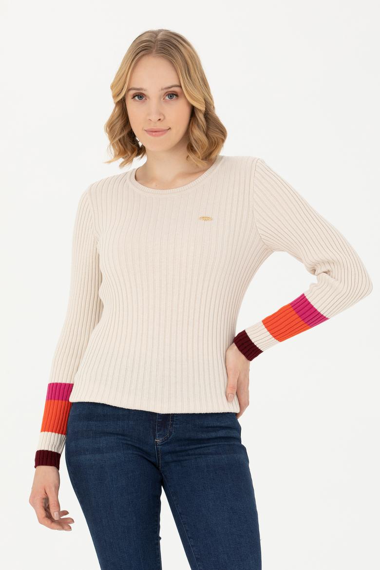 Kadın Krem Bisiklet Yaka Kazak - 50277306013