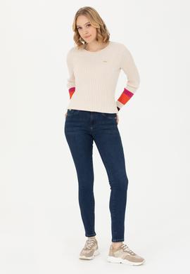 Kadın Krem Bisiklet Yaka Kazak - 50277306013