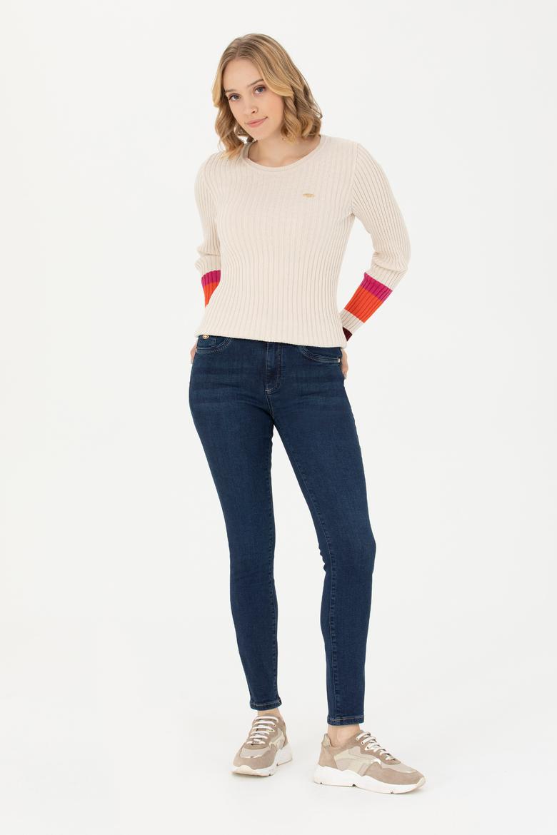 Kadın Krem Bisiklet Yaka Kazak - 50277306013