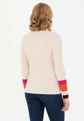 Kadın Krem Bisiklet Yaka Kazak - 50277306013