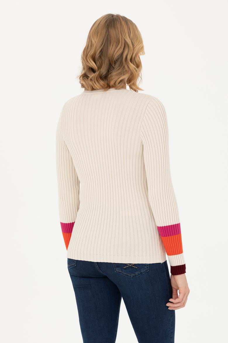 Kadın Krem Bisiklet Yaka Kazak - 50277306013