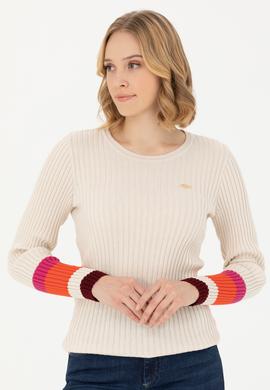 Kadın Krem Bisiklet Yaka Kazak - 50277306013