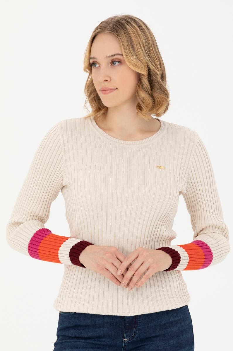 Kadın Krem Bisiklet Yaka Kazak