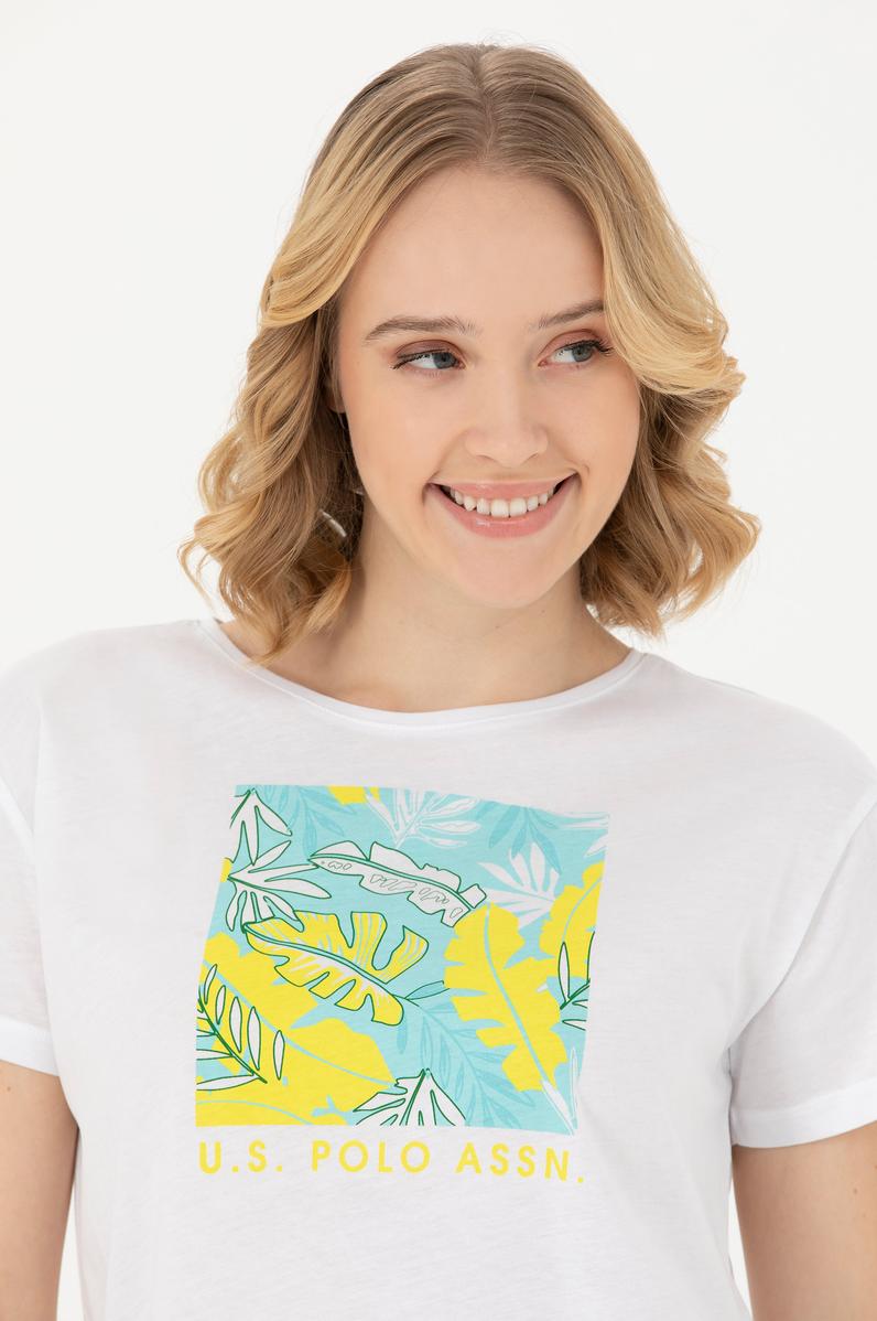 Kadın Beyaz Bisiklet Yaka Tişört