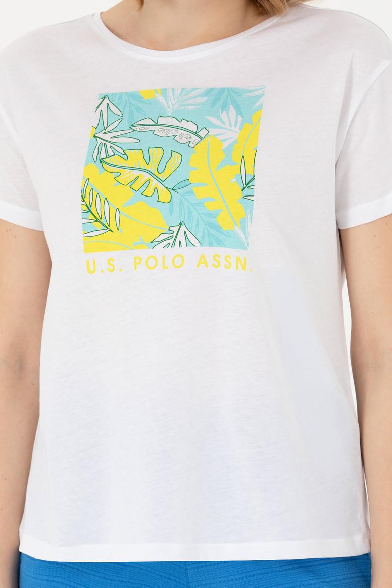 Kadın Beyaz Bisiklet Yaka Tişört - 50266334009