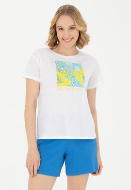 Kadın Beyaz Bisiklet Yaka Tişört - 50266334009