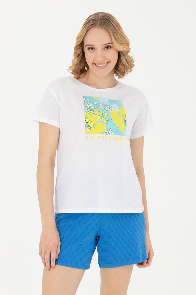 Kadın Beyaz Bisiklet Yaka Tişört