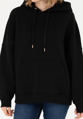 Kadın Siyah Kapüşonlu Sweatshirt - 50273081028