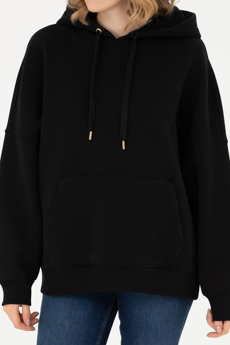 Kadın Siyah Kapüşonlu Sweatshirt - 50273081028