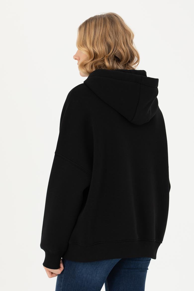 Kadın Siyah Kapüşonlu Sweatshirt - 50273081028