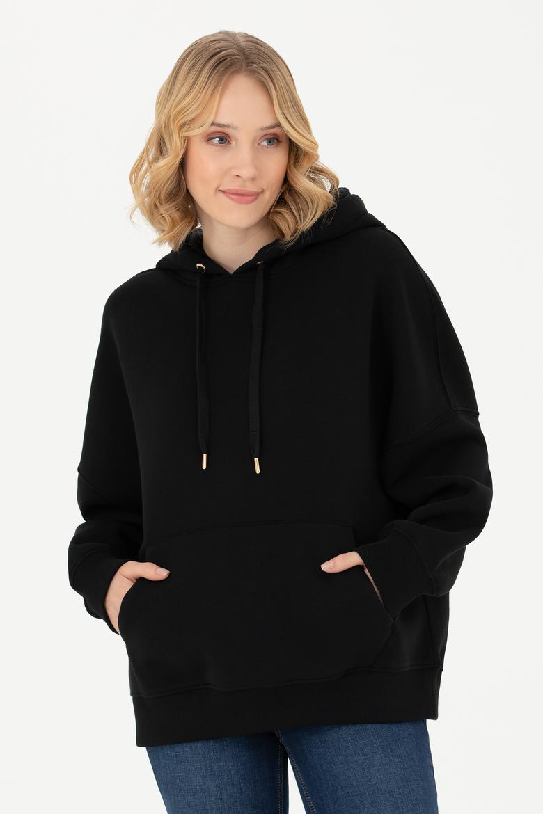 Kadın Siyah Kapüşonlu Sweatshirt