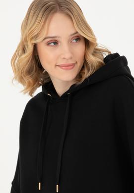Kadın Siyah Kapüşonlu Sweatshirt - 50273081028