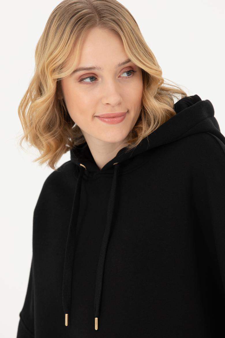 Kadın Siyah Kapüşonlu Sweatshirt - 50273081028