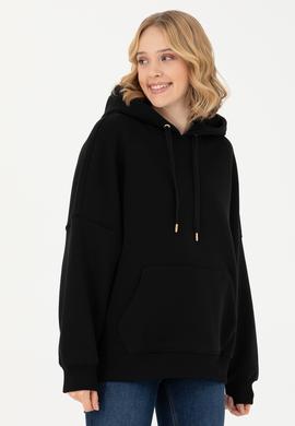 Kadın Siyah Kapüşonlu Sweatshirt - 50273081028