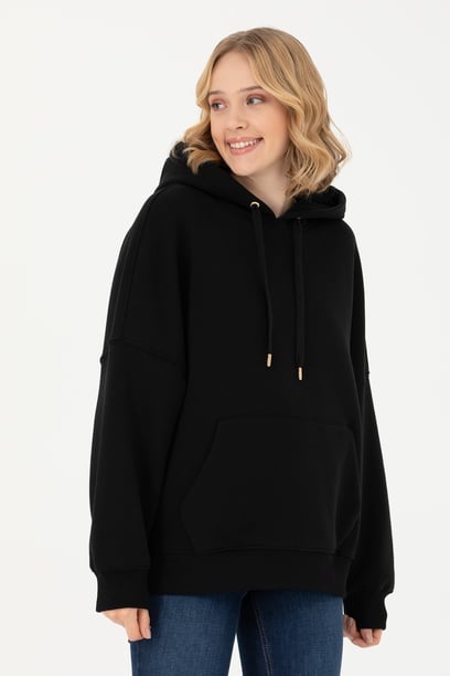 Kadın Siyah Kapüşonlu Sweatshirt