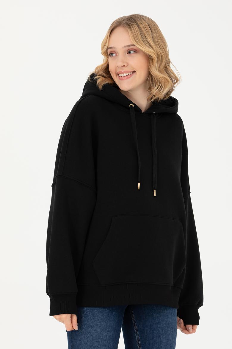 Kadın Siyah Kapüşonlu Sweatshirt - 50273081028