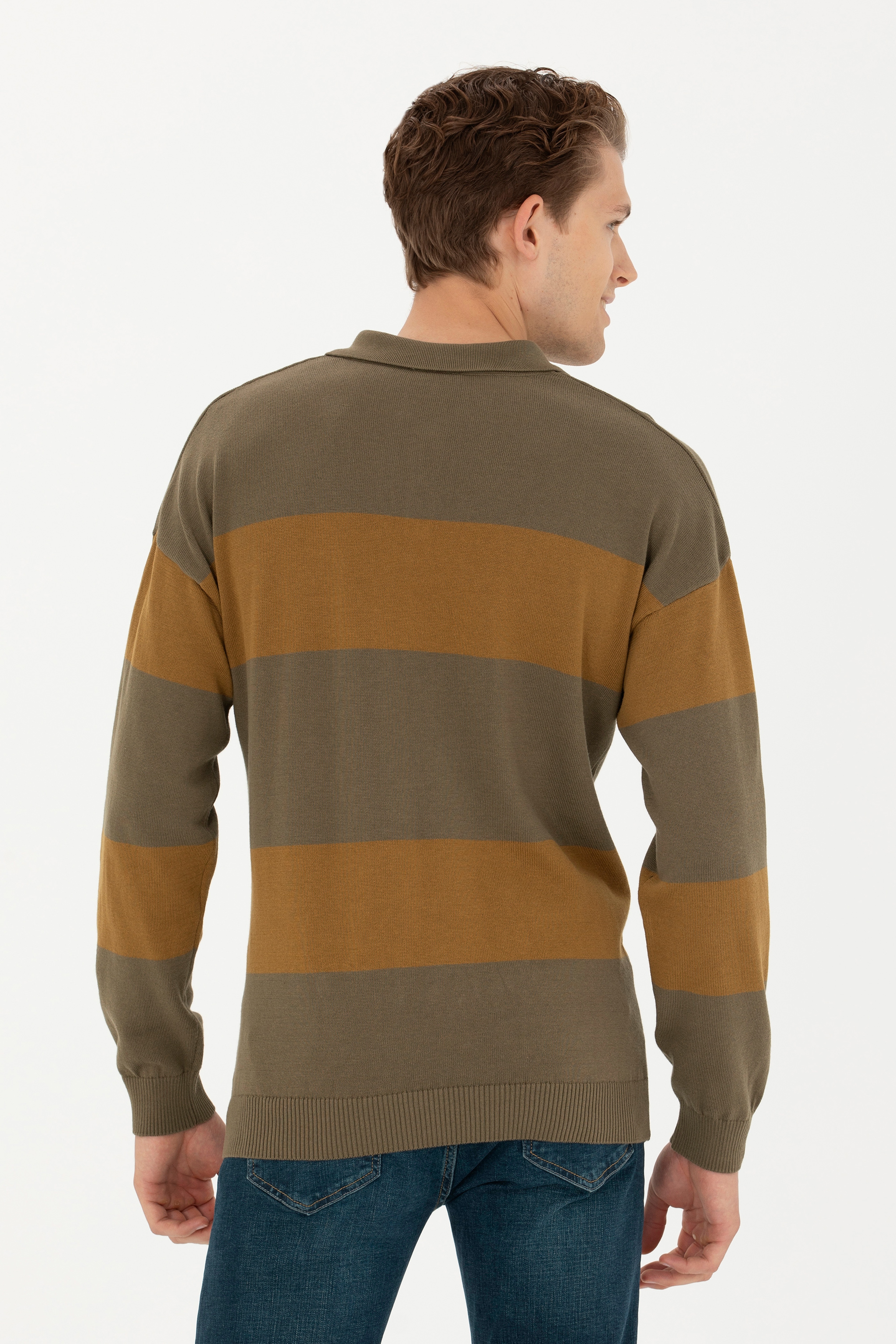 Erkek Haki Polo Yaka Kazak - Image 5