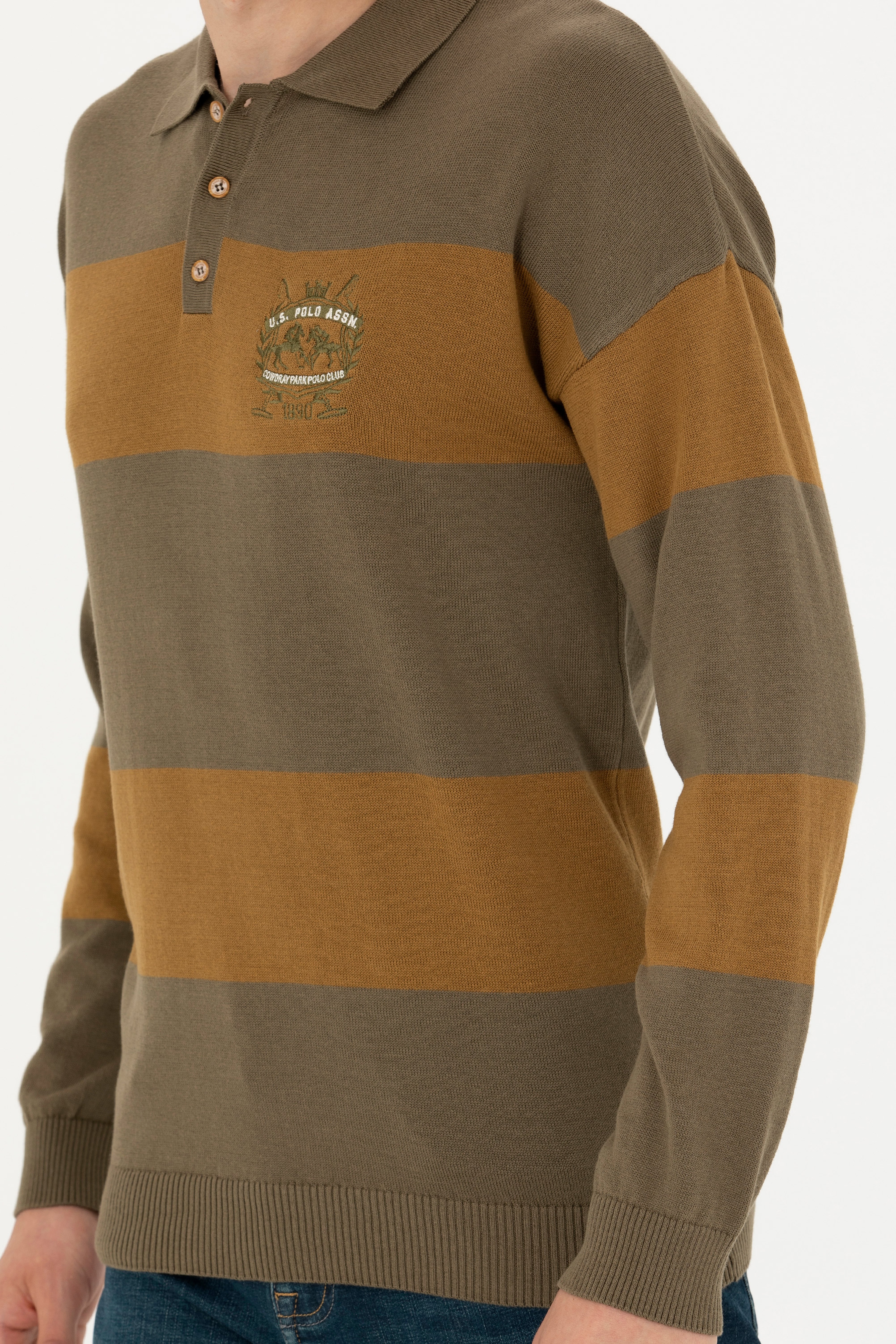 Erkek Haki Polo Yaka Kazak - Image 6