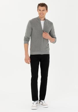 Erkek Gri Melanj Triko Hırka - 50277375014