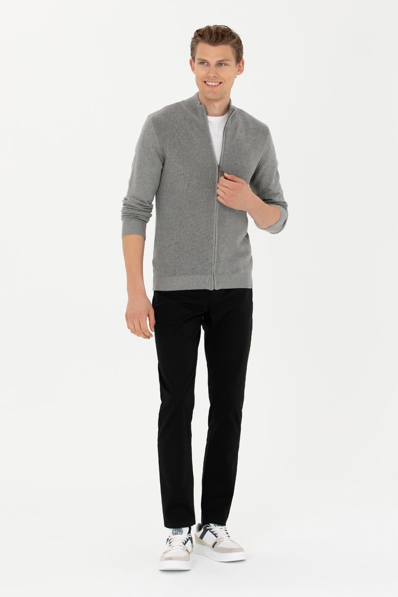 Erkek Gri Melanj Triko Hırka - 50277375014