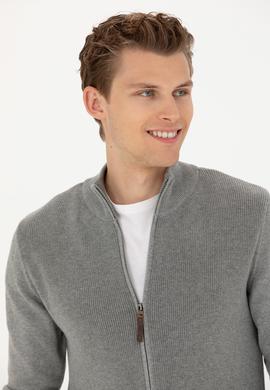 Erkek Gri Melanj Triko Hırka - 50277375014