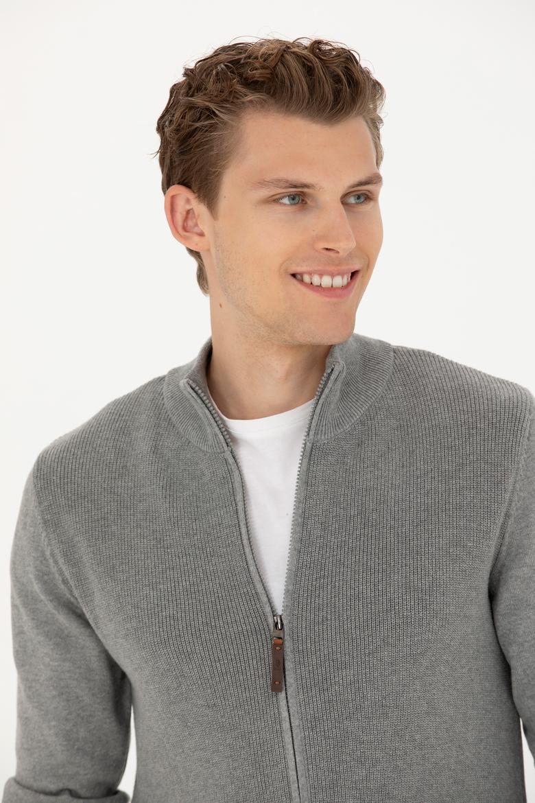 Erkek Gri Melanj Triko Hırka - 50277375014