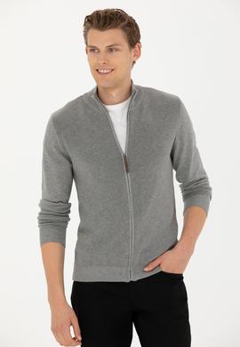 Erkek Gri Melanj Triko Hırka - 50277375014